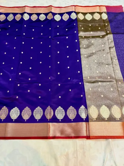 Vibrate Blue Banarsi Semi Katan Saree